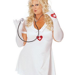 Sexig, plus sized sjuksköterska-dräkt